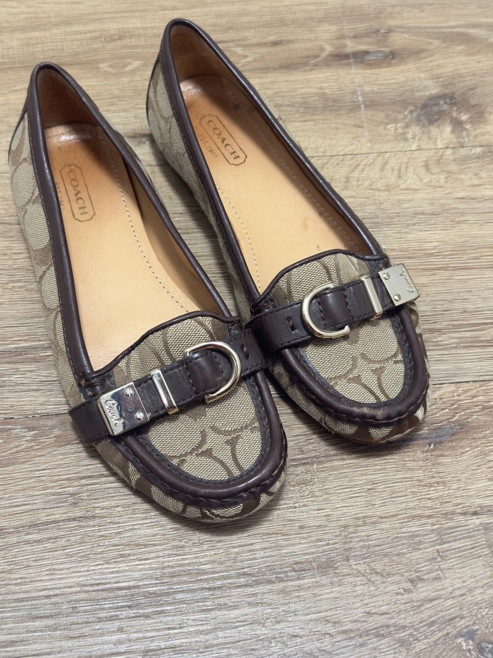 Y2K Coach Beige Signature Canvas Loafers with Dark Brown Trim